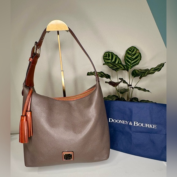 Dooney & Bourke Handbags - DOONEY & BOURKE Gray Paige Pebbled Leather Shoulder Bag Tassel Accents Hobo